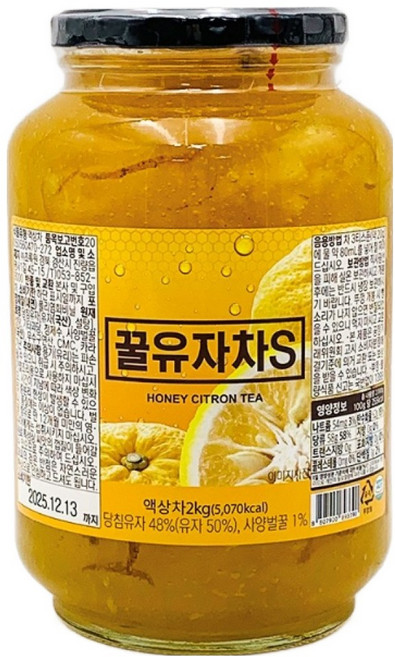MMMALL 초록원 유자청 유자차 과일청 유자청에이드, 1개입, 6개, 2kg