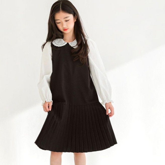 모아 여아 아동 주니어 레이어드 플리츠 민소매 주름 원피스 (초등학생 - 중학생)