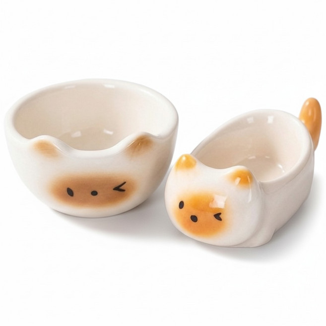 홈술혼술 고양이 술잔 종지 세트 소주잔1p + 종지 겸 젓가락 받침1p 세트, 1개, 흰색