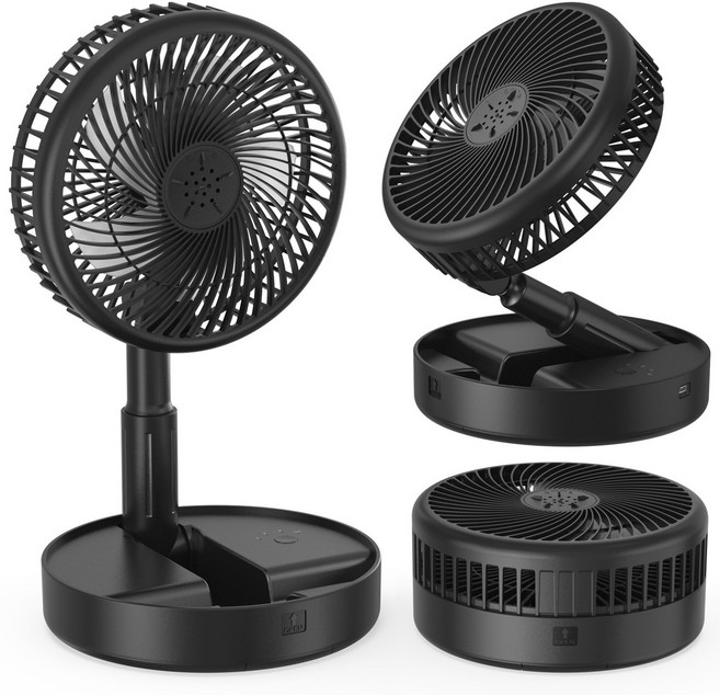 UOOFON 무선 탁상용 선풍기 휴대용 접이식 캠핑 BLDC 무소음, 블랙, TF6