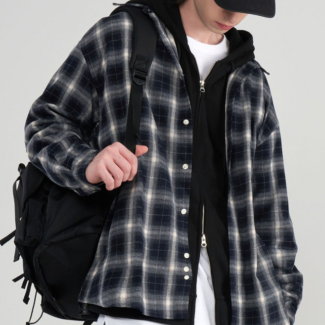 팀스핏(품질보증)남녀공용 시티보이 오버핏 긴팔 체크 셔츠 남방 빅사이즈