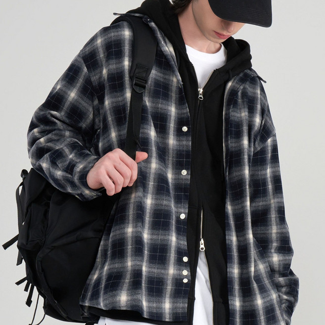 팀스핏(품질보증)남녀공용 시티보이 오버핏 긴팔 체크 셔츠 남방 빅사이즈