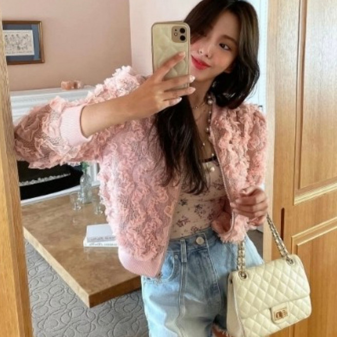 여성 레이스 크롭 집업 블루종 가디건