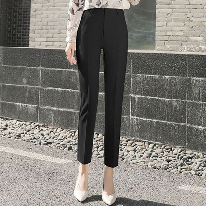 고급 구김방지 무다림 정장 바지 하이웨스트 팬츠 일자핏 캐주얼 봄 가을 간절기 여성용 시크 리너지 긴바지 빅사이즈