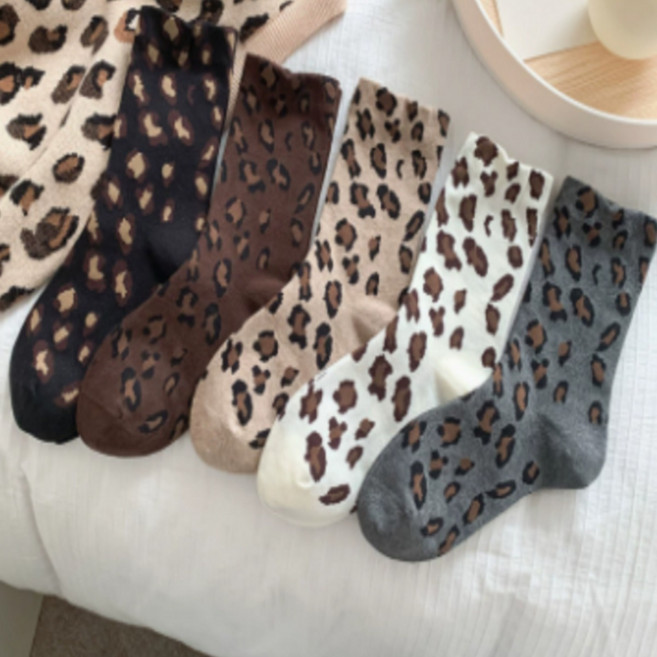 럽니드삭스 5켤레 여성용 레오파드 양말