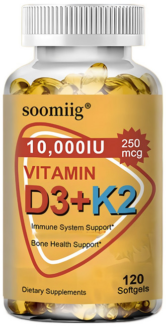 D3+K2 보충제 - 관절 뼈 및 면역 건강을 위한 1000 IU(250mcg) 비타민 D 및 K 복합체 비 GMO 쉽게 삼킬 수 있음, 60캡슐, 60정, 1개