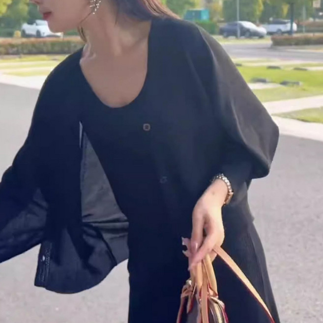 빅사이즈 M~5XL 여성 무지 여름 브이넥 얇은 긴팔 가디건 루즈핏 크롭 니트 가디건 숄 상의