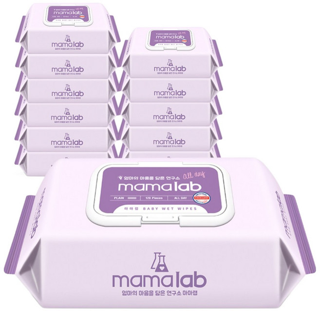 마마랩 올데이 아기물티슈 캡형, 43g, 120매, 10개