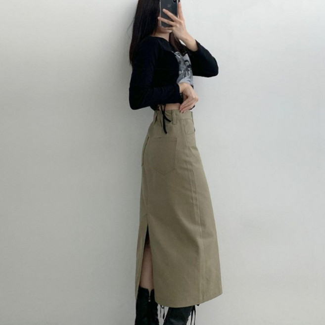 부기샵 숏&롱 2단기장 여성 롱 스커트 헤이블 코튼 롱 스커트