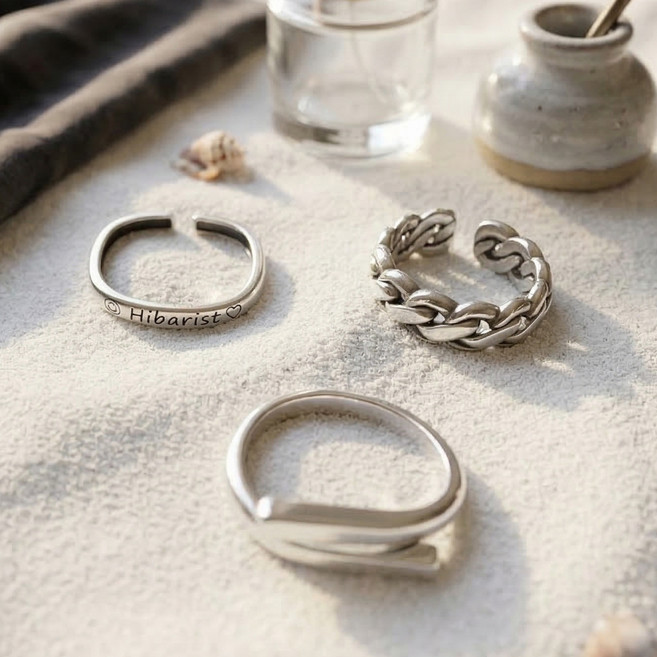 레이어리 S925 도금 실버 은반지 세트 볼드 오픈링 레이어드 2종 3종 세트 모음(케이스 포함)