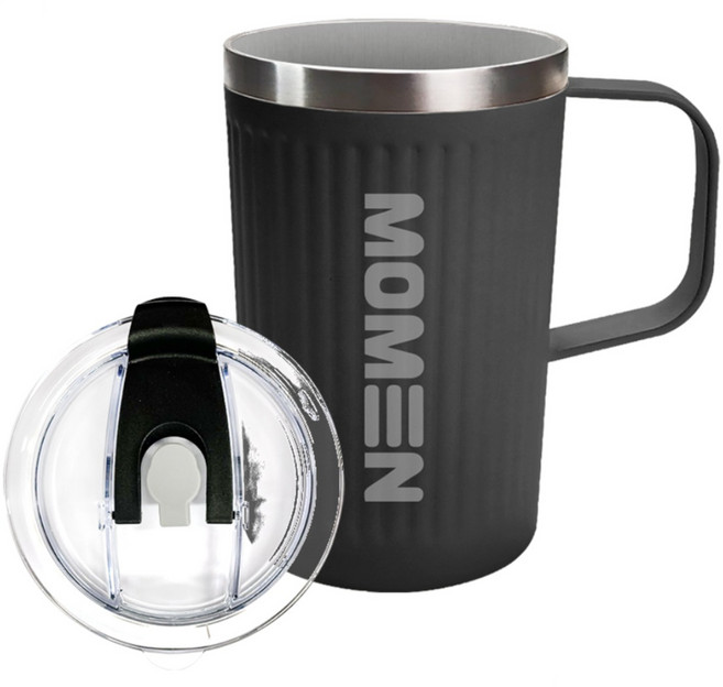 모멘 아루가 스탠머그 손잡이 사무실 이중진공 보온보냉 에코트리카페, 스텐 머그_블랙, 1개, 500ml