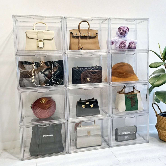 특대형 명품 신발 가방보관함 투명 아크릴 가방정리함 40*25*30cm, 3개, 투명45cm*33cm*33cm