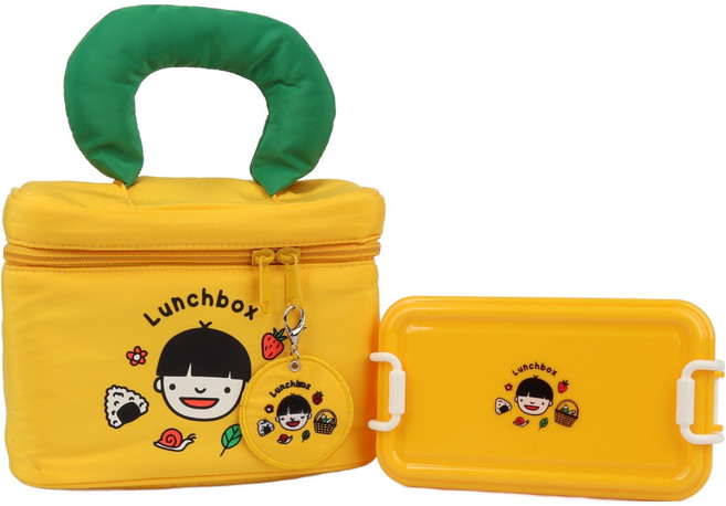 콩콩도시락 간식 도시락통+보냉백 세트, 1세트, 옐로우-런치박스