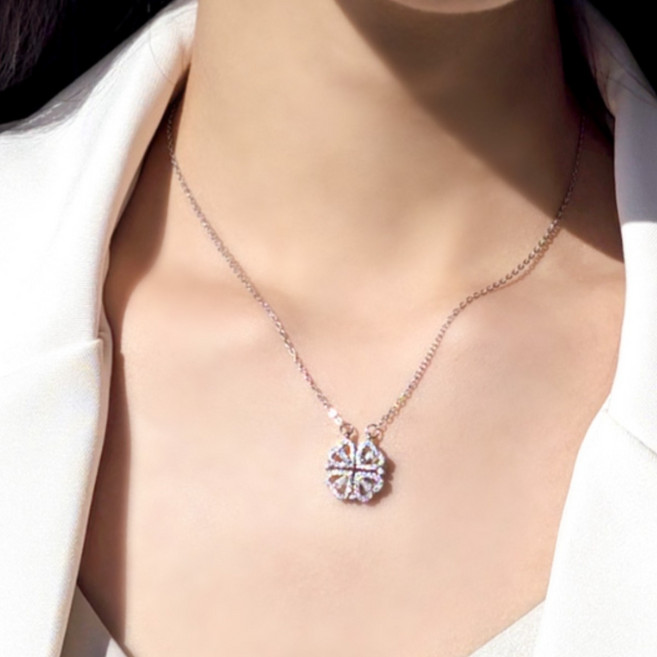 일호장신구 사랑의 네잎 크로바 목걸이 써지컬스틸 알러지없는 변색없는 큐빅 하트 여성용목걸이