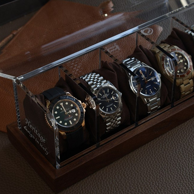 헤리티지 월넛 원목 시계 보관함 호두나무 우드 아크릴 거치대 보관함 장식장 케이스, 월넛원목