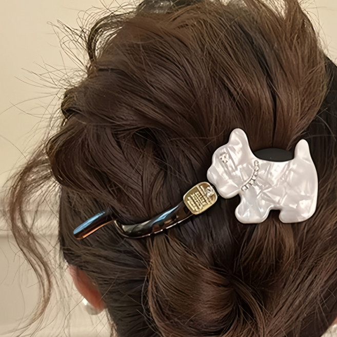 별라 여성 헤어 바나나핀 머리 집게핀 큐빅 강아지 2P