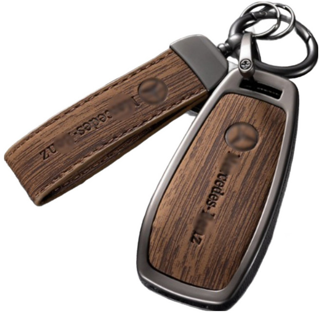 벤츠 우드그레인 텍스쳐 알로이 가죽 스마트 키 케이스 A B C E S 클래스, 벤츠01 브라운우드