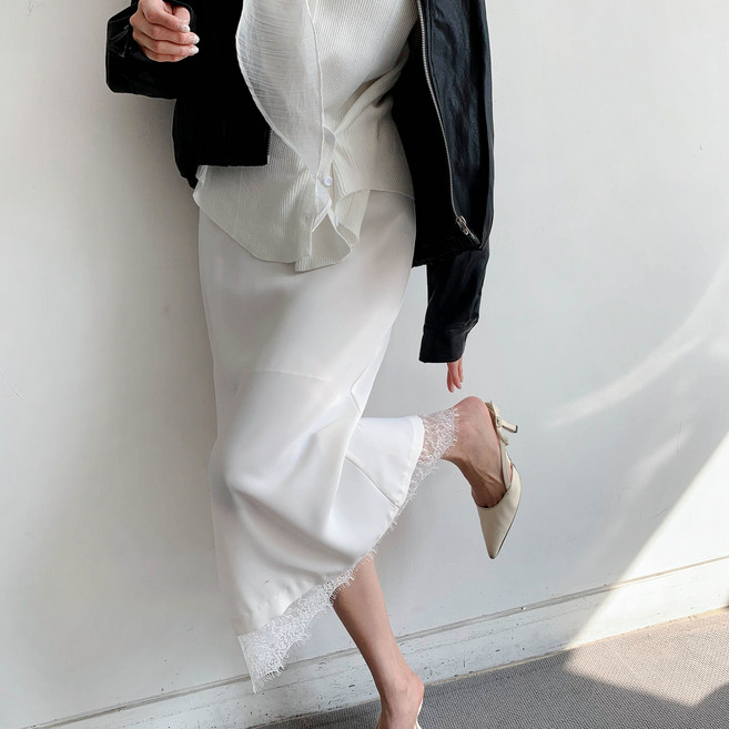 [마켓제이MARKETJ] 레이스 레이어드 새틴스커트(2col)