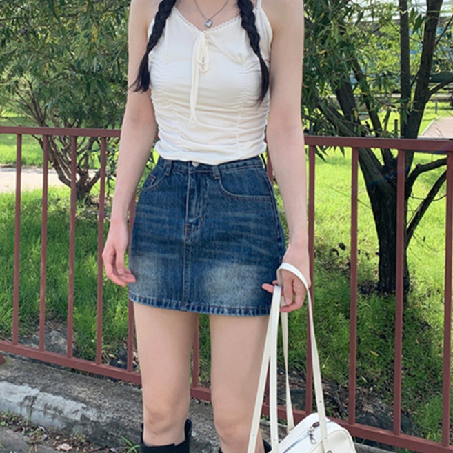 부기샵 기획특가 로어 워싱 데님 미니 스커트