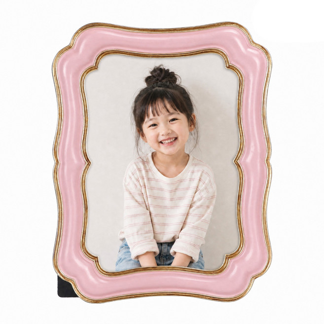MORIN 금테 수지 액자 스탠드 벽걸이 가족 결혼 애기 사진 액자, 1개, 핑크색