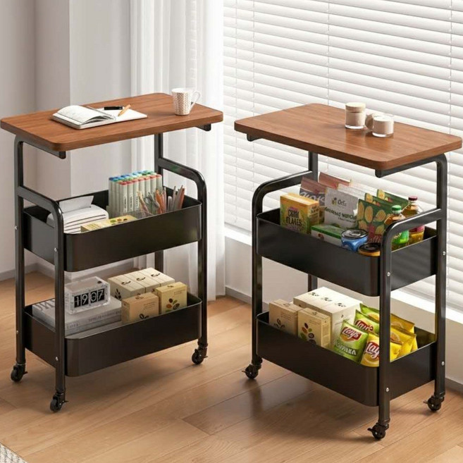 다유미 이동식 튼튼한 철제 3단 360도 회전형 트롤리, 블랙