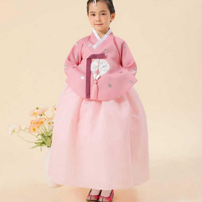 아가명주 여아용 레이나 은박 당의 한복세트 돌한복