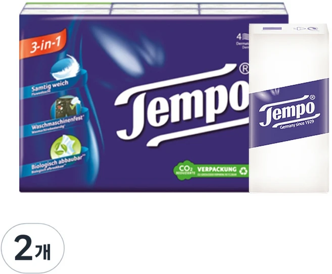 템포 프리미엄 천연펄프 행키티슈 4겹 독일 직수입, 6개입, 2개 - 쿠팡
