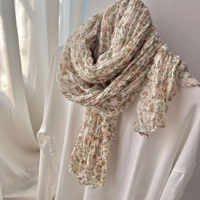 비스코스 주름 플라워 롱스카프 데일리 봄여름