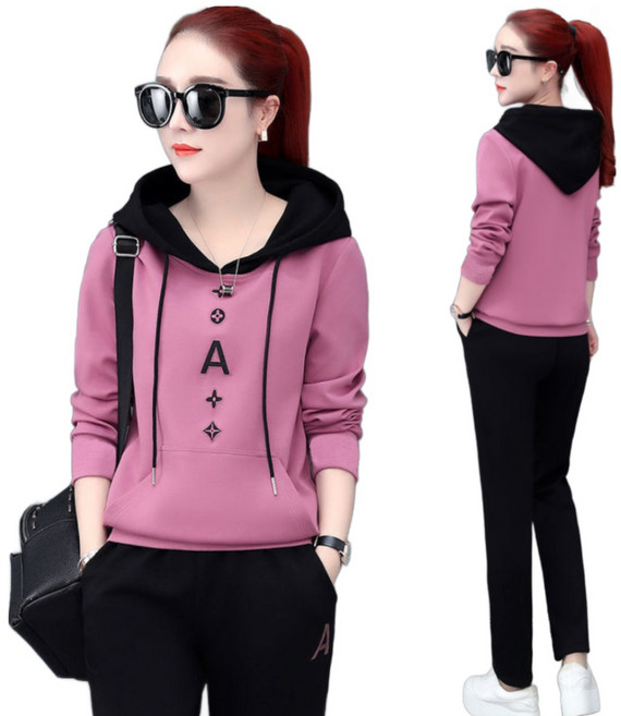 TIMEPURE 캐주얼 스포츠 트레이닝 세트 여성 봄여름 빅사이즈 후디 트렌디 오버핏 슬림핏 후드 2피스