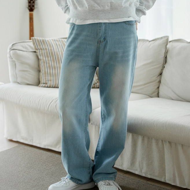 FITOJIM 남자 세미와이드 일자 워싱 데님팬츠 청바지 바지