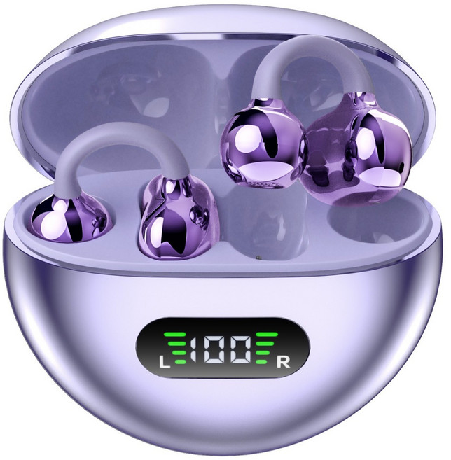 Seefer 귀걸이형 오픈형 블루투스 이어폰 | 블루투스 5.4 고음질 자동 페어링 LED 배터리 표시, 보라색, Q71