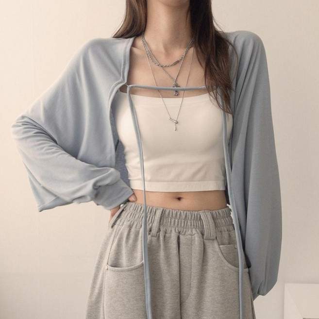 [디데이뉴] [MADE] *끈탈부착* 키링 여름-가을쭉! 흘러내림X 부드러운 면소재 루즈핏 리본끈 오프숄더 볼레로 루즈핏 가디건 5color