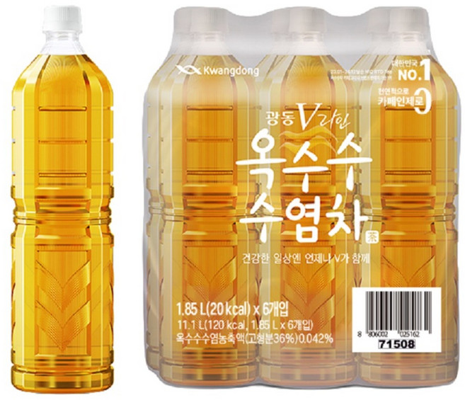 광동 V라인 옥수수 수염차 무라벨, 1.85L, 6개