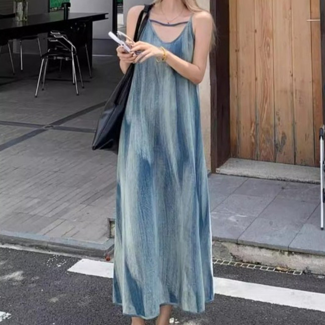 [Bahn] 미타 레트로 민소매 오버핏 롱 원피스