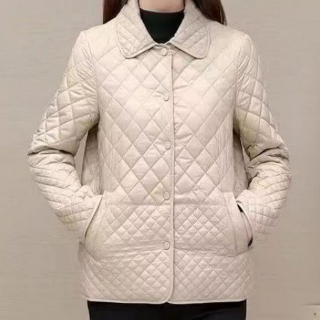 타임퓨어 가을 여성 다이아몬드 체크 패딩 자켓 루즈핏 캐주얼 경량 점퍼 엄마옷 스타일리시한 소프트 패딩 아우터