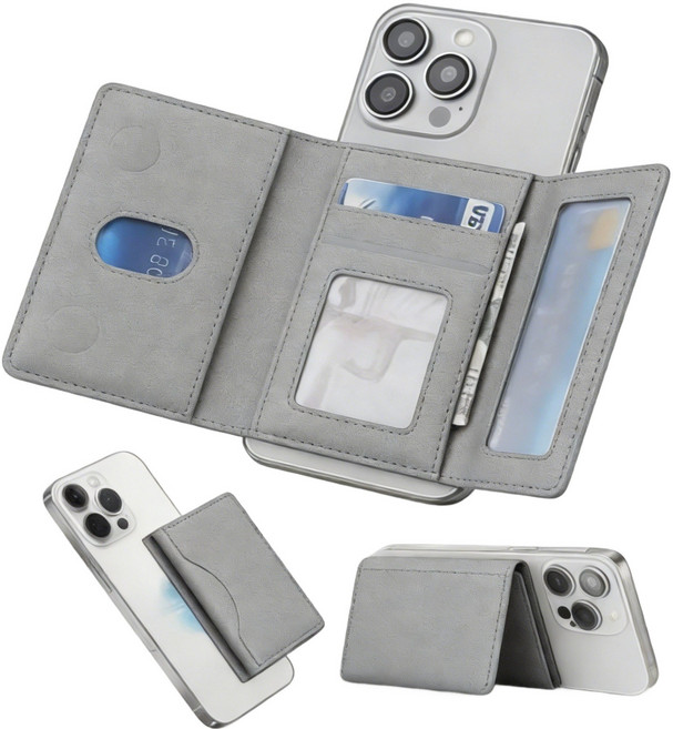 Ceasikery 접이식 확장 저장 강자성 폰 마그세이프 호환 가죽 카드 지갑 H0098, 1개, 그레이