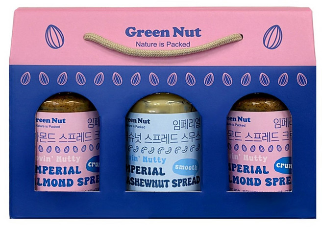 그린너트 임페리얼 아몬드버터 크런치2+캐슈넛버터 스무스1 3입 선물세트, 1세트, 1.2kg