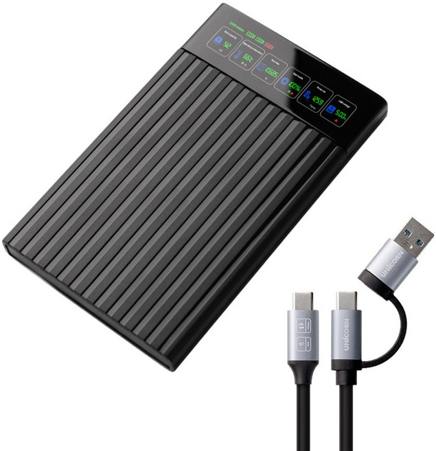 유니콘 스마트LCD 2.5인치 HDD SSD 외장하드케이스 USB3.2Gen1 A+C타입젠더 슬라이딩결합 HSD-L20, 1개