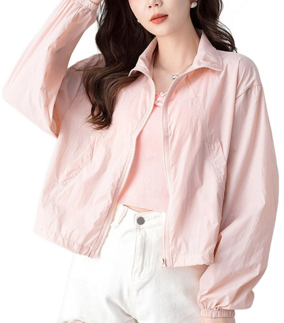 Modern Fashion 여성 얇은 스트링 자켓 지퍼 바람막이 점퍼 E13, M, 핑크