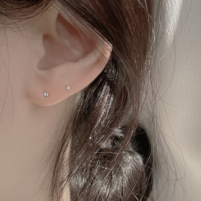 silver 925 실버 초미니 물린 큐빅 귀걸이 (4size)