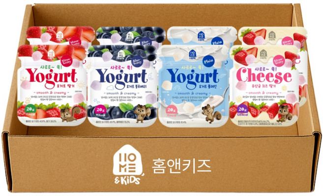 [홈앤키즈] 사르르쏙 요거트 4종 혼합, 2세트, 80g, 딸기+블루베리+플레인+치즈딸기