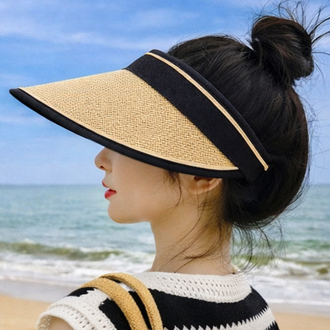 행복한 잡화점 와이드 왕골썬캡 여자 밀짚 바캉스 나들이 외출 선바이저 라피아 모자