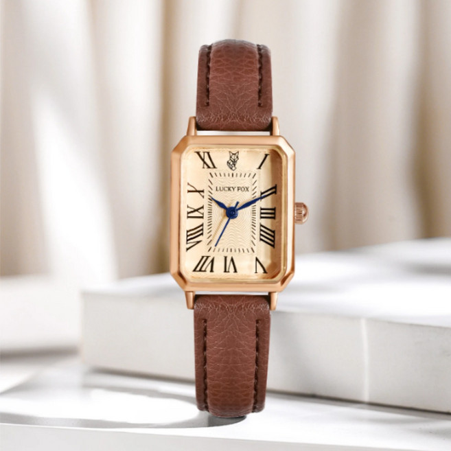 여성용 사각 클래식 레트로 쿼츠 가죽시계 hbp-0005