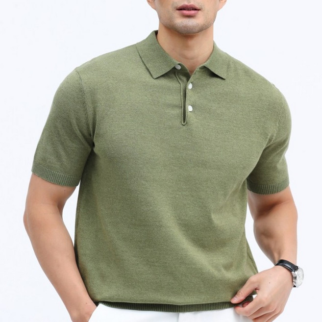 글리멜로 라이트 여름 남성 면 니트 카라 반팔 티셔츠