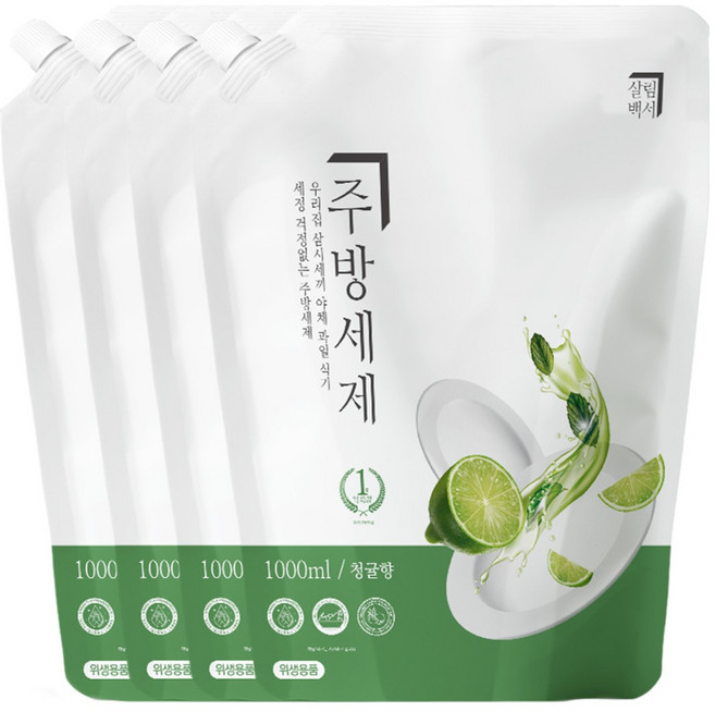 살림백서 주방세제 청귤향 리필, 1L, 4개