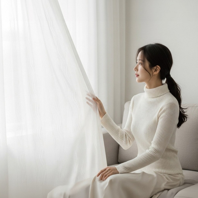 해움창 국내생산 비침없는 차르르 나비주름 쉬폰커튼 1P