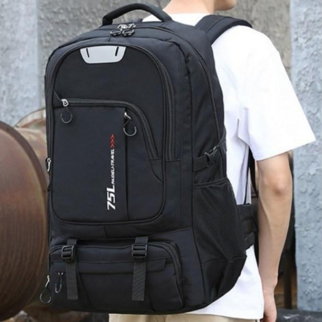 대용량 백팩 75L 빅사이즈 15.6인치 노트북 가방 여행 출장 등산가방 방수재질, 블랙