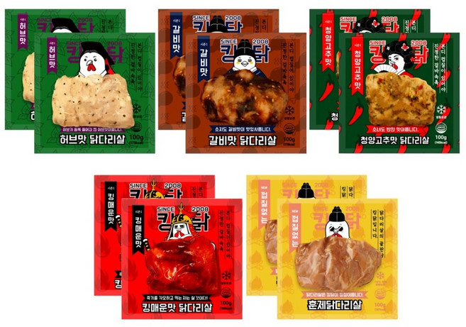 킹닭 닭다리살 맛보기세트 5종 100g x 10팩 통닭다리살 통다리살 식단관리 닭다리 순살, 10개