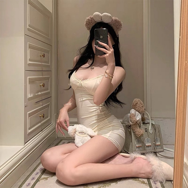 히피샵 미시 청순 섹시 면 여성 슬립 미니 원피스 속옷