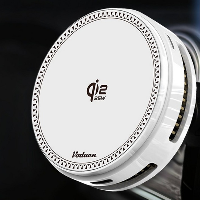 보듀엔 QI2.2 25W 초고속 냉각 맥세이프 차량용 핸드폰 무선충전 거치대 VC PRO 송풍구형 + 대시보드 + 자석링, 퓨어화이트